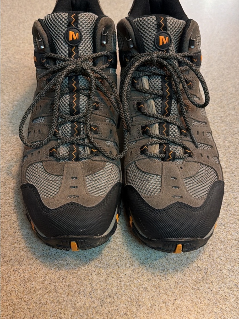 Merrell Gray and Black Men's Trail Sneakers with Orange Accents